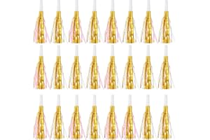 GEJOY 24 Pcs New Year Eve Noise Makers Gold Metallic Party Blowers Happy New Year Party Supplies 2026 Fringed Glitter Musical Blowouts Whistle Blower Horns for Adults Christmas Birthday Supplies Decors