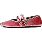 Tracieshoes Women's Velvet Mary Jane Ballet Flats Round Toe Comfortable Dress Shoes Elegant Pink Velvet Flats