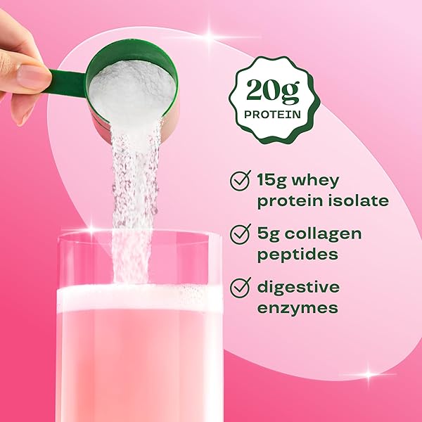 BLOOM CLEAR PROTEIN, WHEY PROTEIN ISOLATE WITH COLLAGEN PEPTIDES AND DIGESTIVE ENZYMES, 20G PROTEIN, SUGAR FREE POST WORKOUT DRINK MIX, 90 CALORIES, STRAWBERRY WATERMELON, 10 SERVINGS