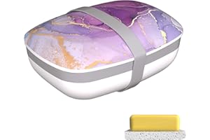 Heainaiyoo Travel Soap Container, Soap Bar Holder Travel, Soap Case Soap Bar Holder Soap Dish with Sponge Saver Drain& Silicone Band, travel soap case for Bathroom, Shower, Outdoor（Purple Gold Marble）