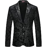 KUDORO Mens Floral Suit Jacket Dress Tuxedo Slim Fit Two Button Sports Coats Blazer for Dinner Party