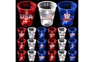 mishunyus 24 Pcs Glow Patriotic Party Decorations, 4th of July Party Cups Pack, USA Citizenship Party Supplies for Memorial Day, Independence Day, Veterans Day(16 oz)