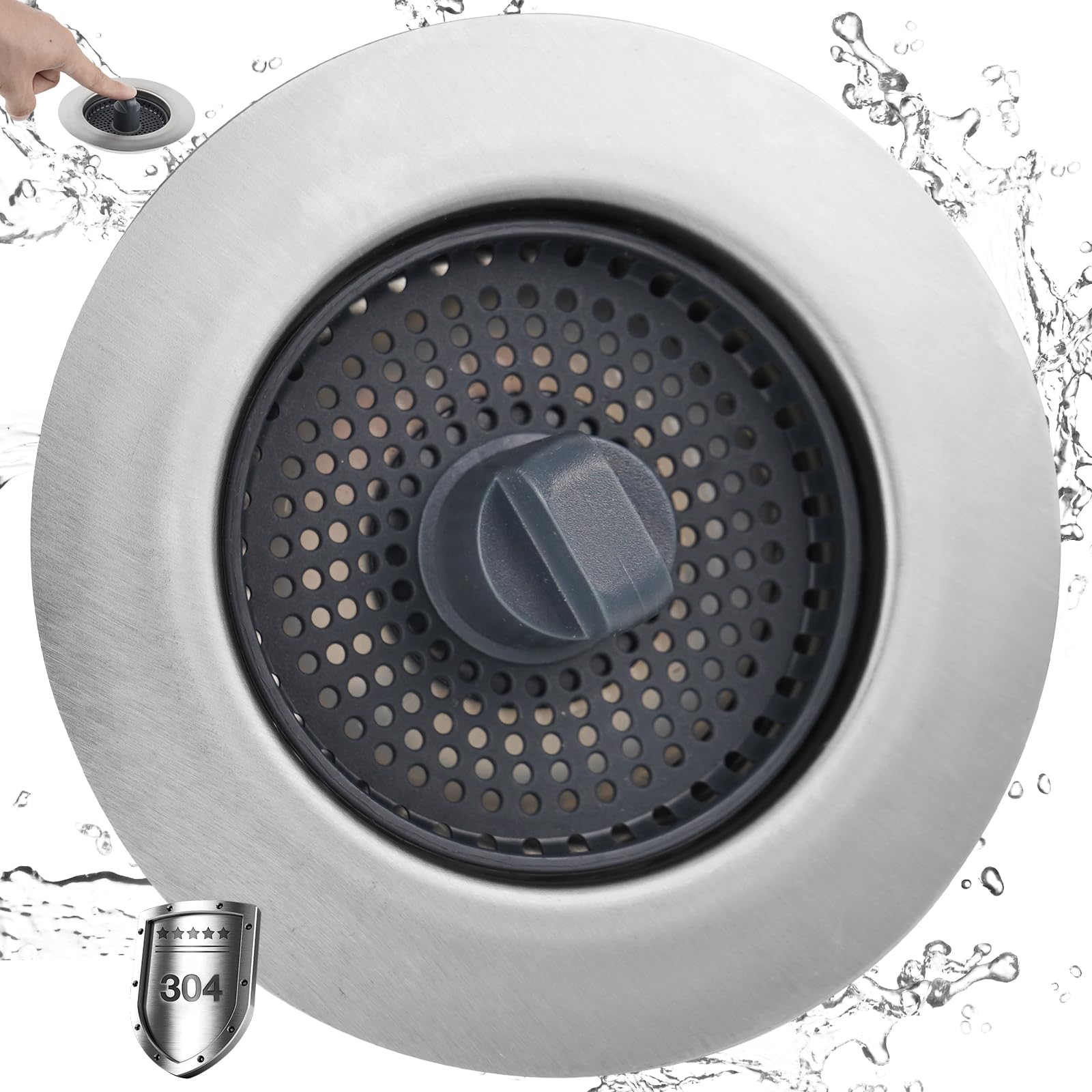 iFealClear Kitchen Sink Stopper, 3-in-1 Kitchen Sink Strainer, Sink Plug Replacement, Suitable for Sink Holes with a Diameter of 75-82 mm and a Depth > 28 mm