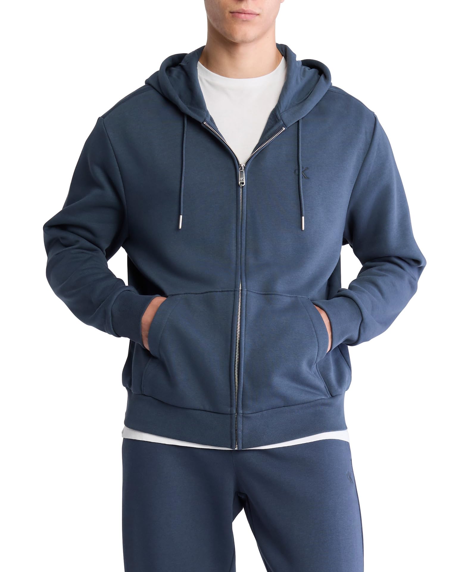 Calvin Klein Men's Relaxed Fit Standard Logo Terry Hoodie Blue Size X-Large