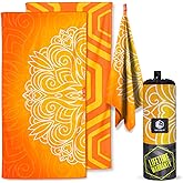 VENTURE 4TH Microfiber Beach Towel: Quick-Dry, Compact, Sand-Free, Absorbent, Sandproof and Lightweight - Perfect for Camping, Beach, and Roadtrips (Orange Mandala Design | 35x78 inches)