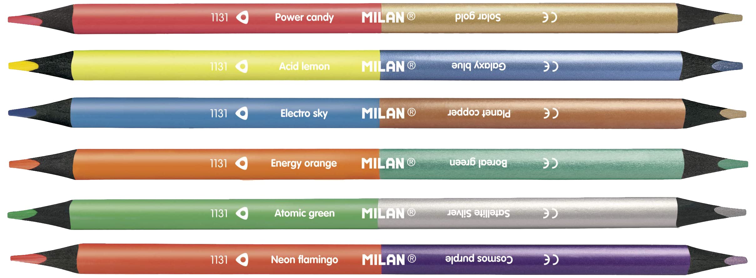 MILAN Kredki Bicolor Fluo metalizowane 12 kolorów