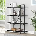 HSH 4 Tier Black Bookshelf, Industrial Metal Wood Storage Book Shelves, Modern Open 4 Shelf Bookcase and Display Etagere, Ver