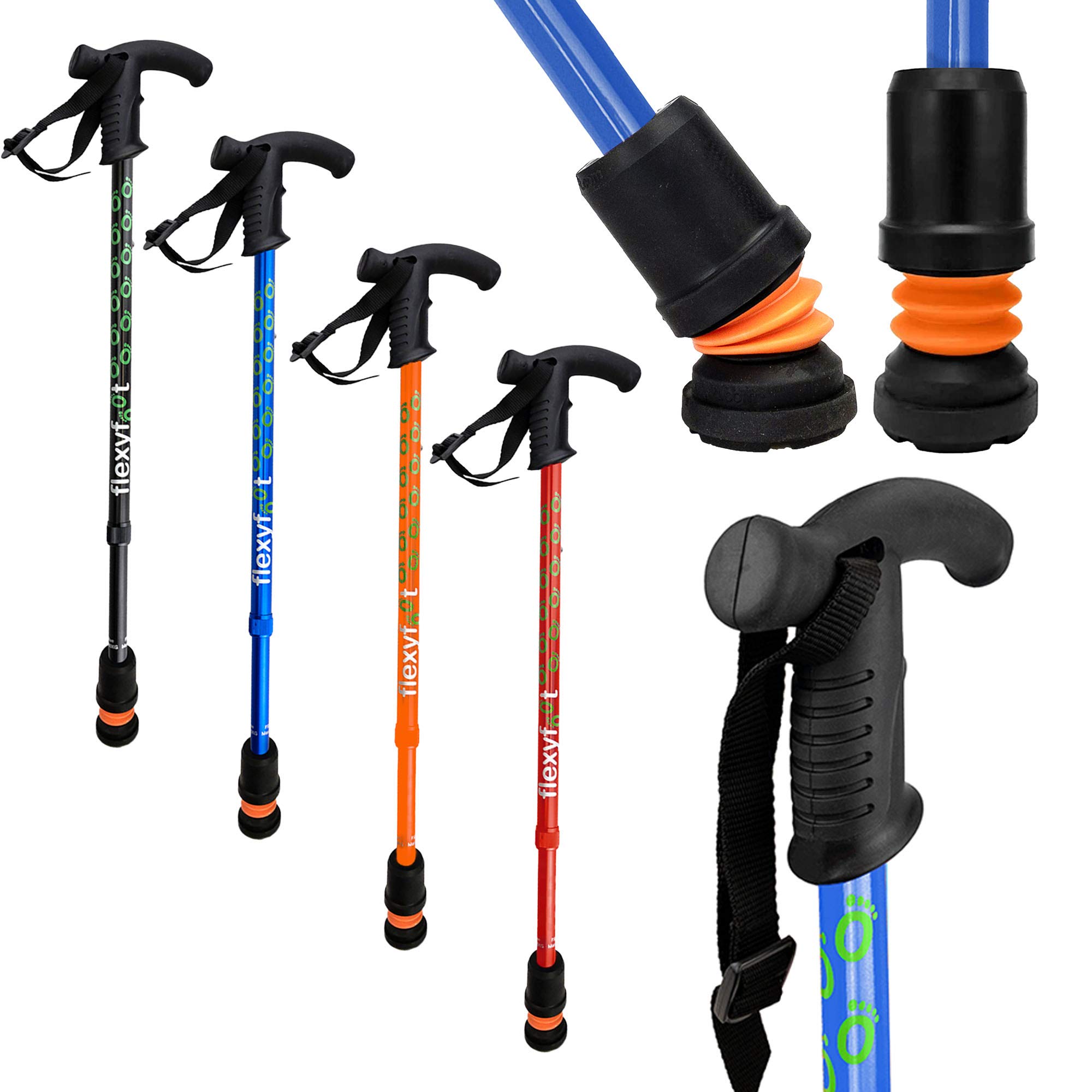 Flexyfoot Shock Absorbing Derby Handle Walking Stick – Choice of Colours Available Here – Improved Comfort, Improves Grip, Improves Safety – Colour: Blue