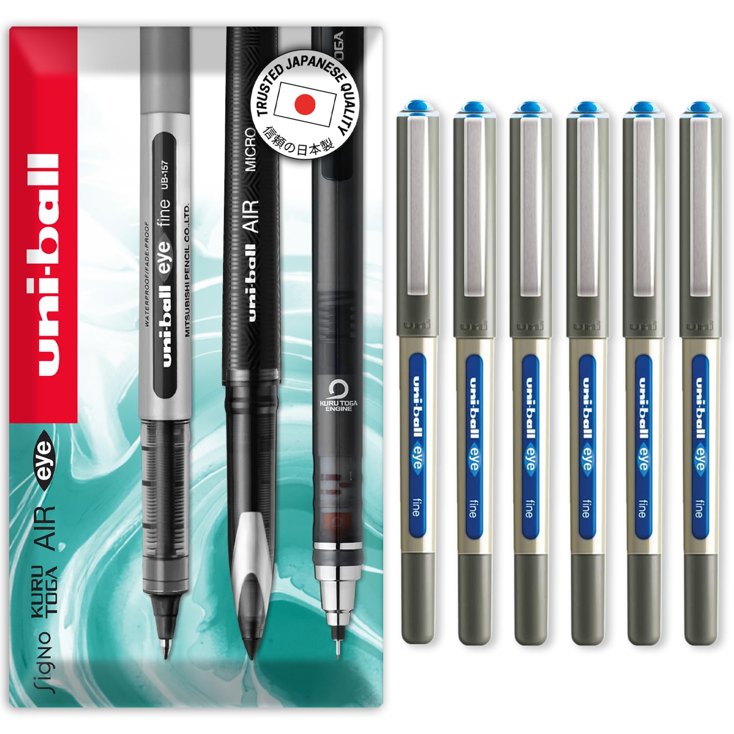 uni-ball EYE UB-157 0.7mm Tip Rollerball Pen - Light Blue (Pack of 6)