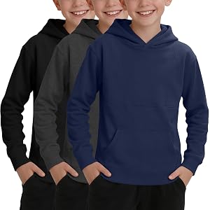 Joiceful 3 Pack Boys' Hoodies Hooded Shirts | Long Sleeve, Pullover Sweatshirts, with Pocket, Basic Hoodies, Play, Back to Sc