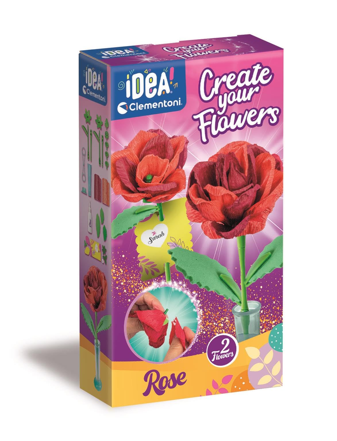 Clementoni IDEA Small Flower Rose, Create Your Flower kit, Gift Set, 18877
