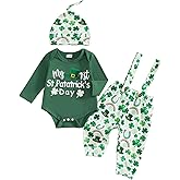 BeQeuewll Baby Boy Irish Clothes Newborn First St Patricks Day Outfit 1st Letter Romper+Clover Overalls Pants+Hats 3Pcs