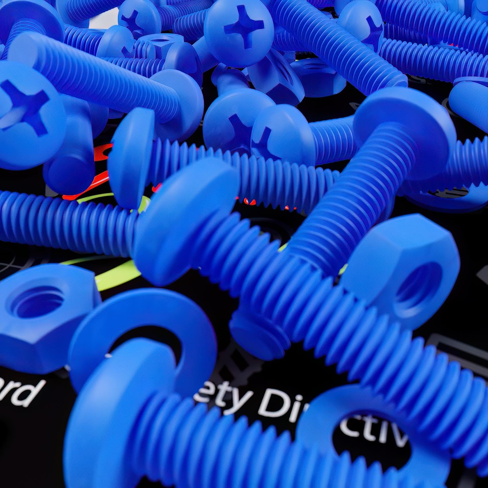 20 x Blue Pan Head Screws Polypropylene (PP) Plastic Nuts and Bolts, Washers, M4 x 20mm