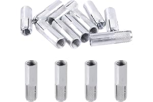 Mardatt 12 Pcs 3/8" Zinc Plated Metal Knurled Drop in Anchor Set, Expansion Drop-in Anchors Kit for Concrete Drywall
