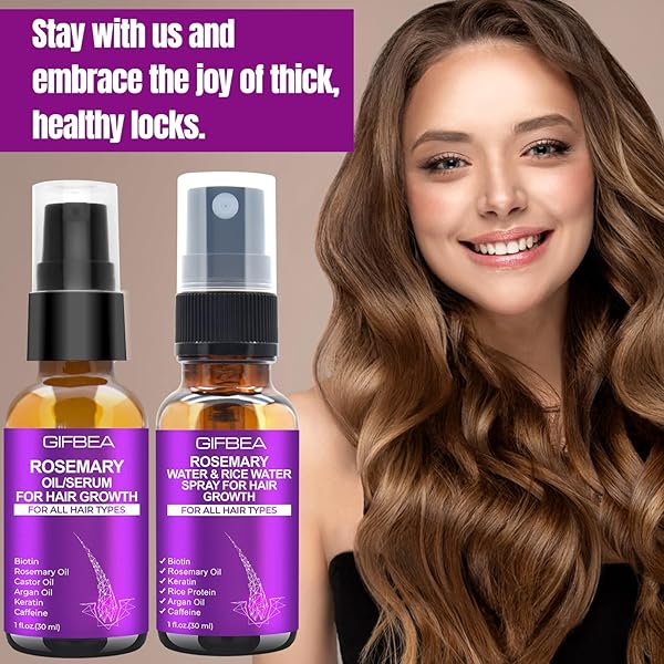 ROSEMARY OIL HAIR GROWTH SERUM W/ROSEMARY WATER & RICE WATER SPRAY HAIR GROWTH,BIOTIN CASTOR OIL ARGAN OIL CAFFEINE KERATIN REDUCE HAIR LOSS,RESTORE DRY DAMAGED HAIR REGROWTH TREATMENTS FOR WOMEN MEN