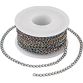 Pandahall 16.40 Feet Soldered Stainless Steel Curb Chains Rainbow Color Metal Cable Twisted Link Chains Unwelded Extender Chains Link Necklace for DIY Necklace Bracelet Jewelry Making 4x3mm