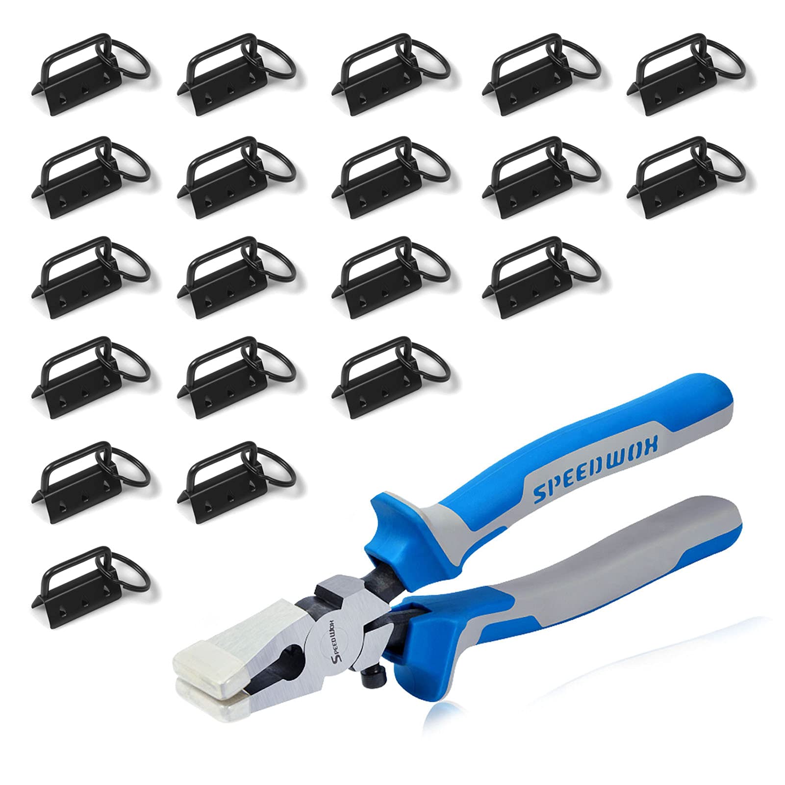SPEEDWOX 20 Pcs 1.25" Dark Black Key Fob Hardware Set with Pliers, 8 Inch Glass Breaking Pliers with Rubber Tips TPR Handles, for Wristlet Keychain Key Lanyard Making — image 1