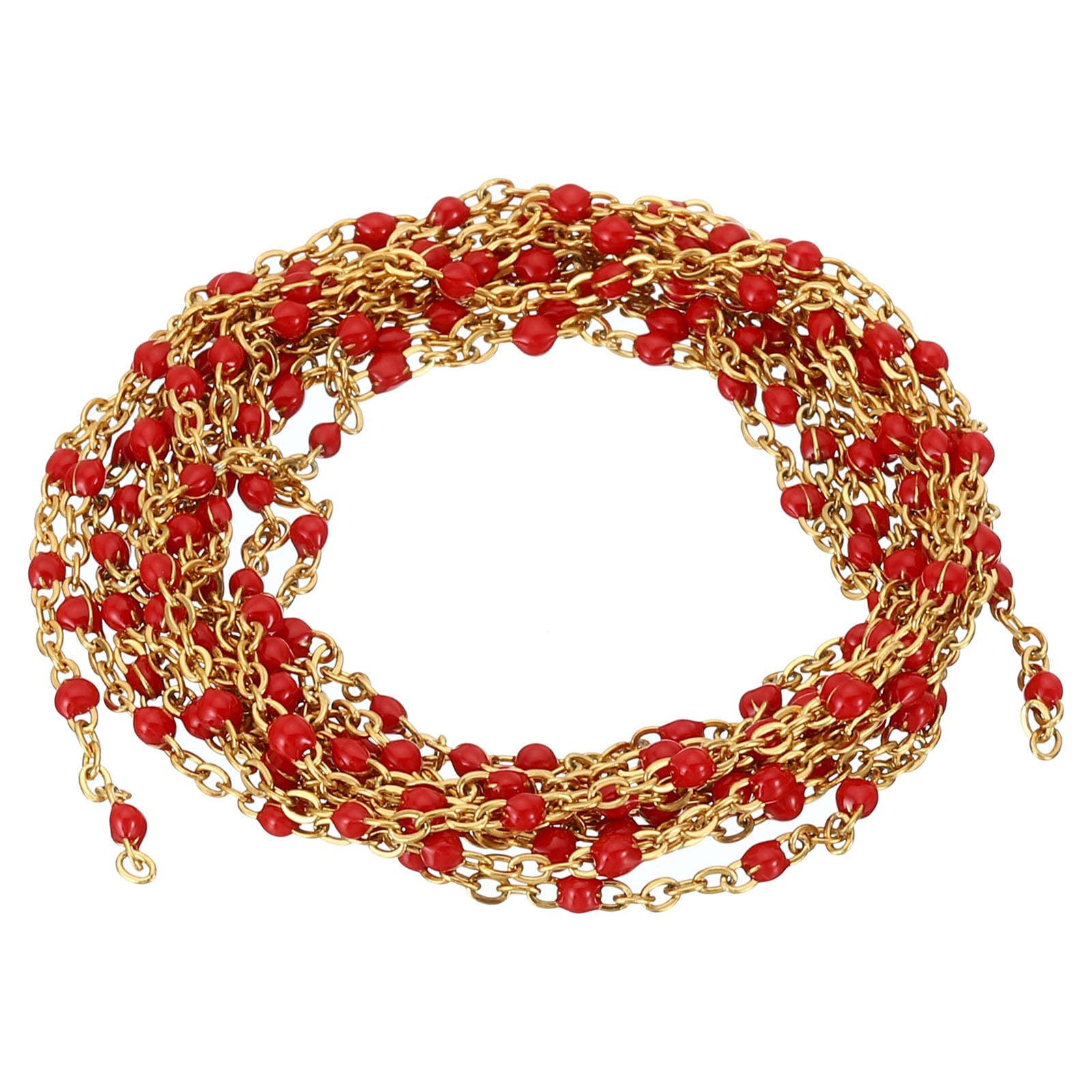 PATIKIL 2m/6.6 Feet Stainless Steel Cable Chain, Gold Link Chain Enamel Beads Satellite for Jewelry Making DIY Necklace Bracelet Accessories, Red