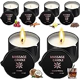 Nuanchu 6 Pcs 2.35 oz Massage Oil Candle, Ignite Low Temp Scented Body Oil Candles for Massage Therapy Soy Based Mother's Day Home Gift Spa Use, 6 Scents