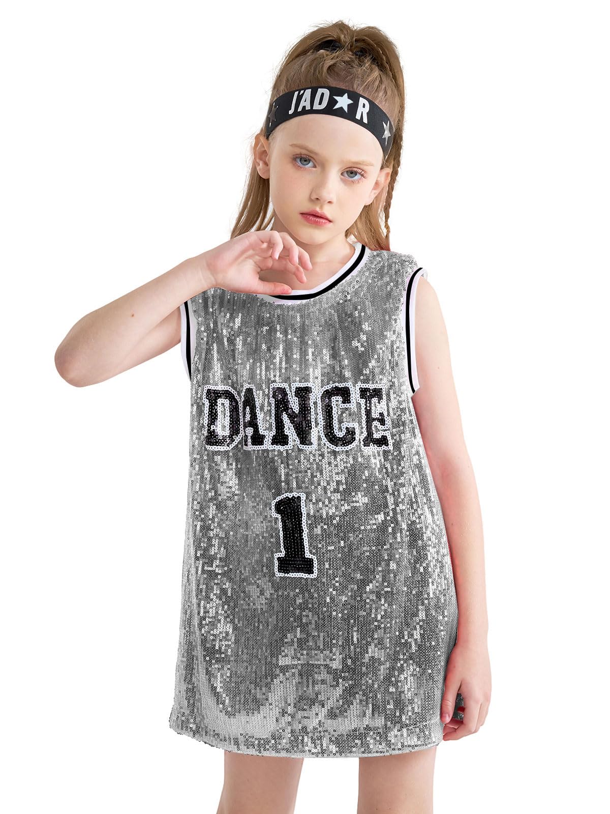 LOLANTA Dreamowl Girls Sequins Costume Hip Hop Dancewear Sparkle Sleeveless Tank Top Dress, 9-10 years, Silver grey — image 1