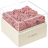 Rosaura Square Preserved Roses Gift Box - Real Forever Flowers in Clear Acrylic Lid, Valentine's for Women (Cappuccino, 9 Roses)