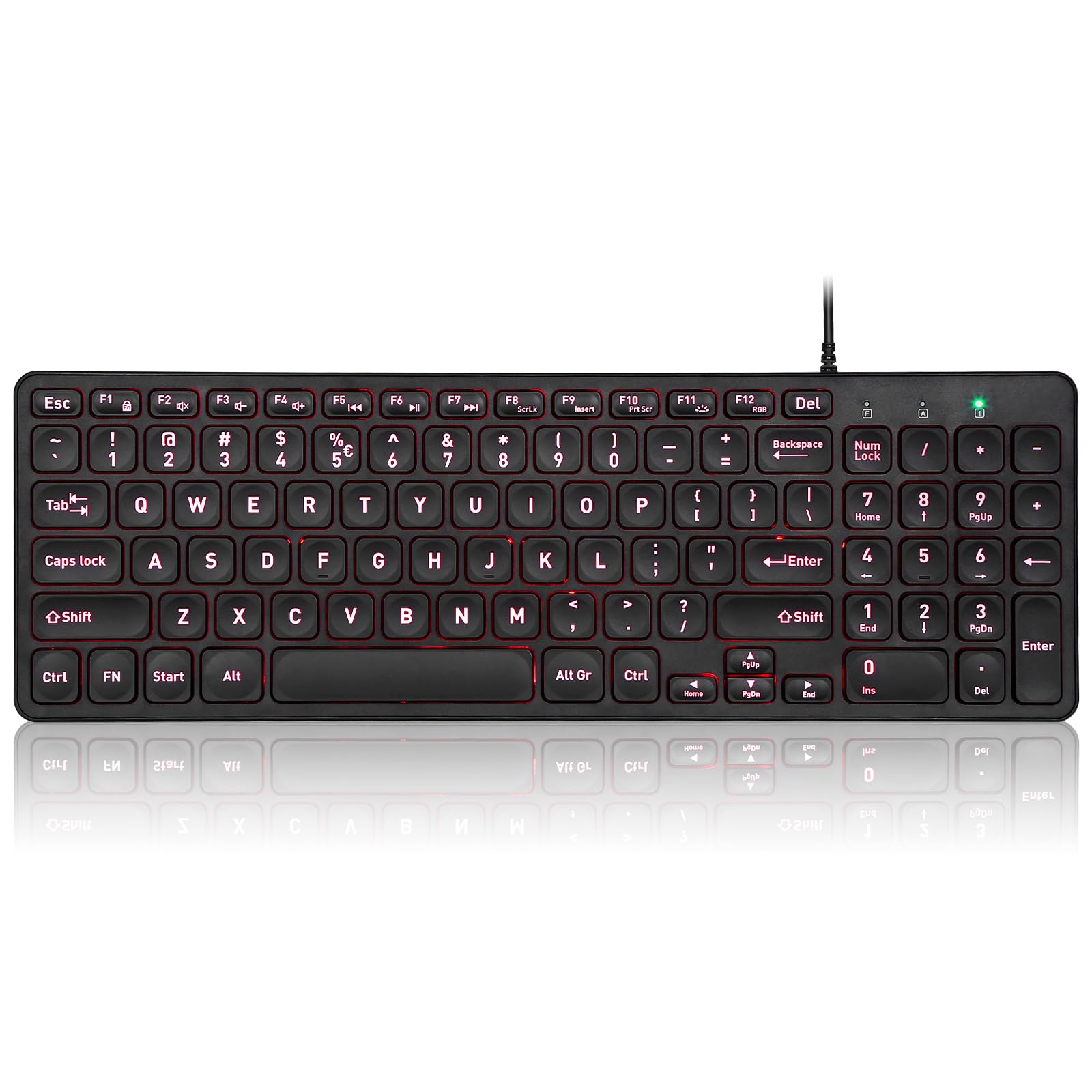 perixx PERIBOARD-333B Wired Backlit USB Keyboard, X Type Scissor Keys, Compact, 14.25 x 4.57 Inches, Big Print Letters, White Backlit, US English QWERTY