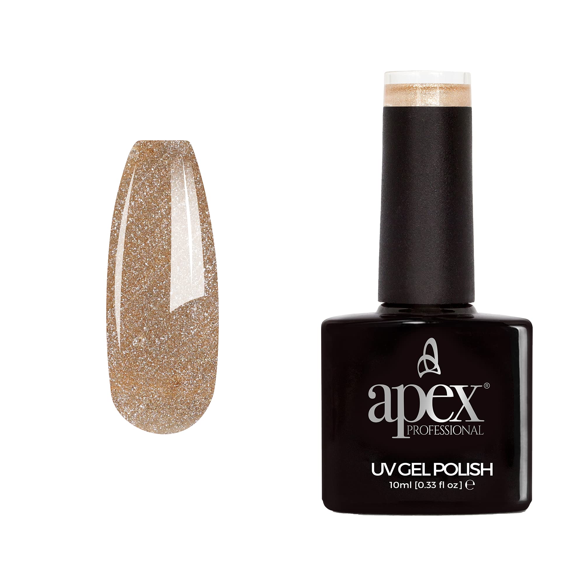 Apex® Professional Glitter Gel Nail Polish, Silver Gold Metallic [G-06], Essentials Range, UV CFL/LED Soak-Off Gel Polish, 10ml