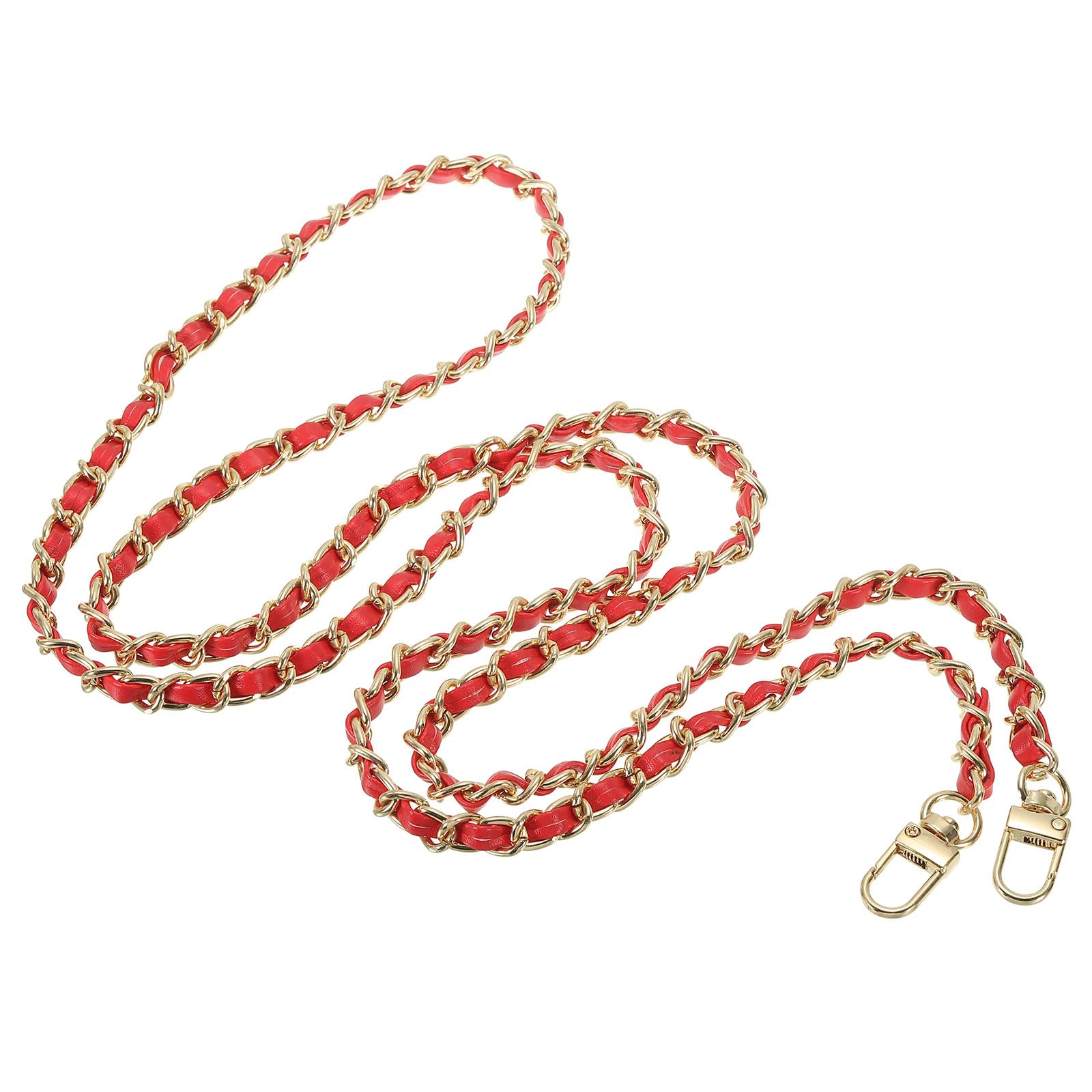 PATIKIL 55 Inch Red Leather, Gold Chain Purse Chain Strap, Metal, Zinc Alloy, Classic Style, Swivel Clasp, Bag Strap