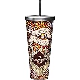 Spoontiques Large Harry Potter Marauder's Map Glitter Cup Tumbler with Stainless Steel Lid and Straw - 32 oz - Acrylic