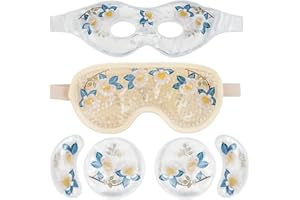 LEOSTEP 4 PCS Cooling Eye Mask Set - Ice Face Mask with Camellia Essential Oil, Cold Eye Compress and Reusable Gel Pads for Eyes Puffiness, Migraine Headache, Dark Circles, Dry Eyes