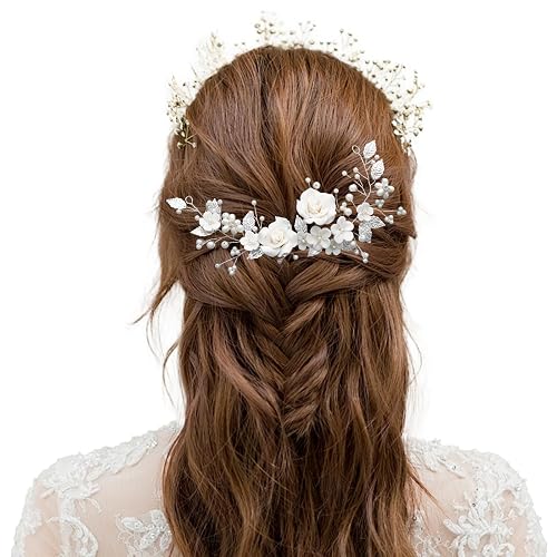 Pearl Flower Bride Wedding Hair Vines Crystal Hair Piece Bridal Large Wedding Hair Accessories for Women and Girls