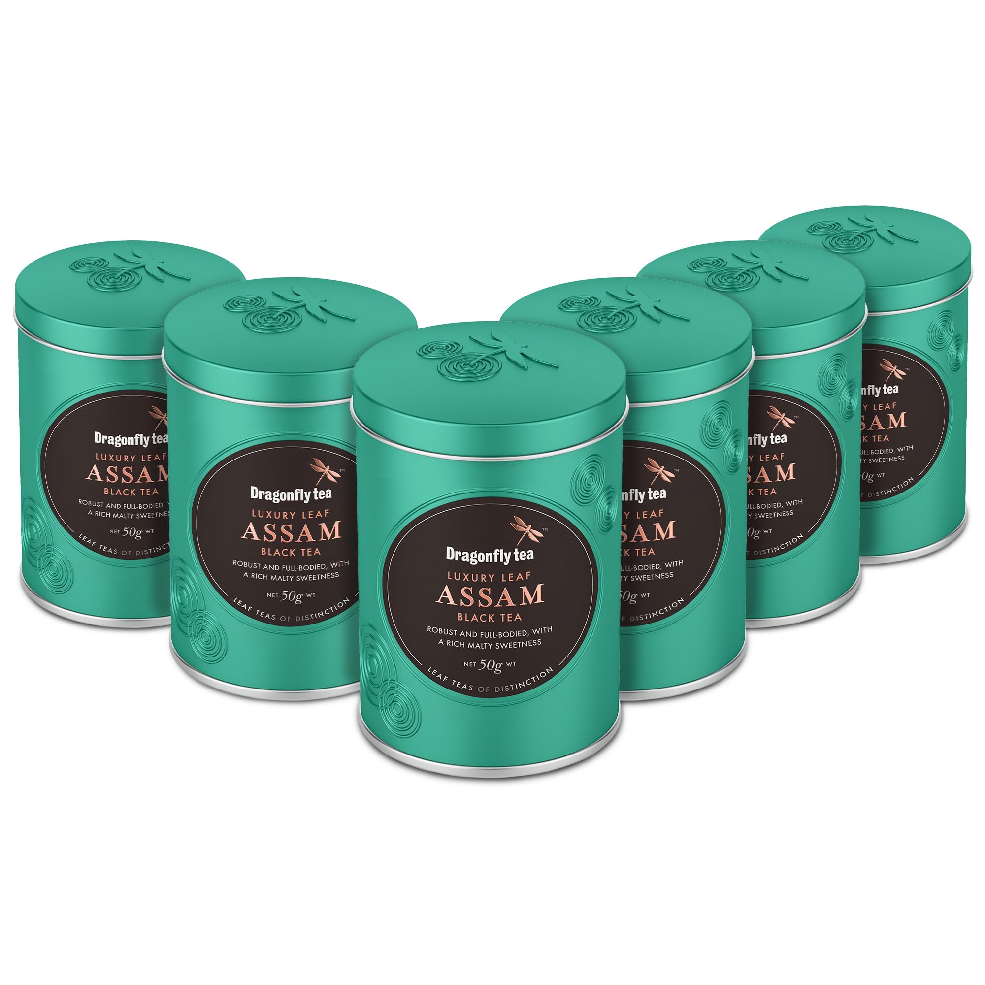 Dragonfly Tea Luxury Leaf Assam Black Tea, Loose Leaf Black Tea in Tea Caddy, 50g (Pack of 6, 300g)