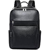 Wesccimo Veg-Tan Genuine Leather Backpack for Men Multi-Functional 15.6" Laptop Backpack, Black Business Travel Luxury Backpack Work Daypack