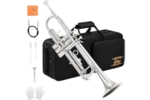 Eastar Bb Standard Trumpet Set for Beginner, Brass Student Trumpet with Case, Cleaning Kit, 7C Mouthpiece and Gloves, ETR-380