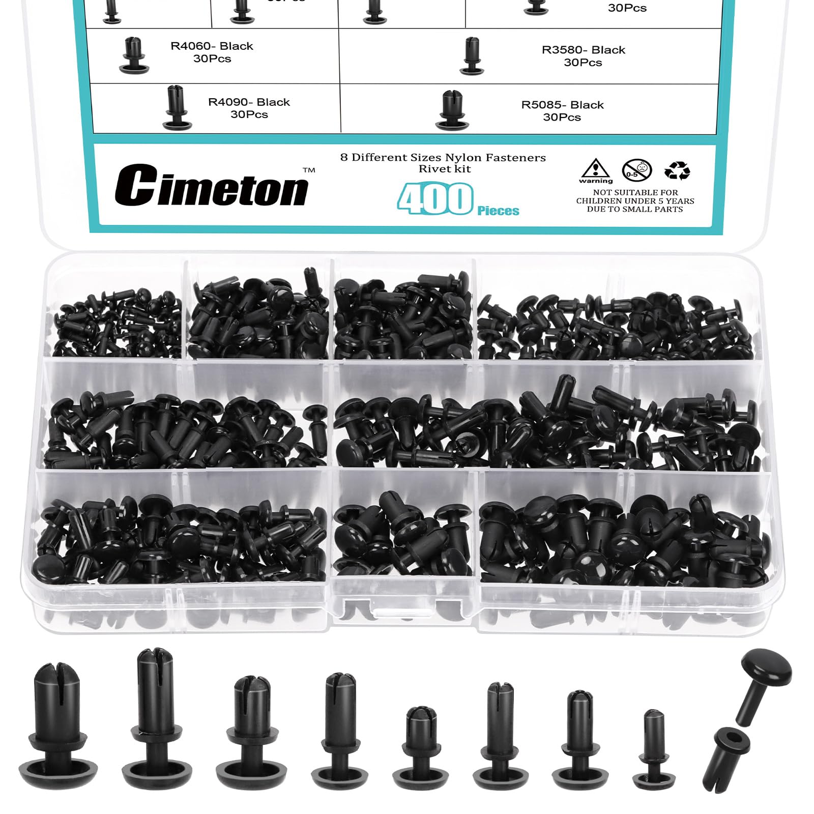 Cimeton 400PC Nylon Push Rivets for PCB Circuit Panels 2-5mm, Suitable for Car Bumpers