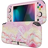 PlayVital ZealProtect Protective Case for Nintendo Switch Lite, Hard Shell Ergonomic Grip Cover for Nintendo Switch Lite w/Screen Protector & Thumb Grips & Button Caps - Pinky Jellyfish Heaven