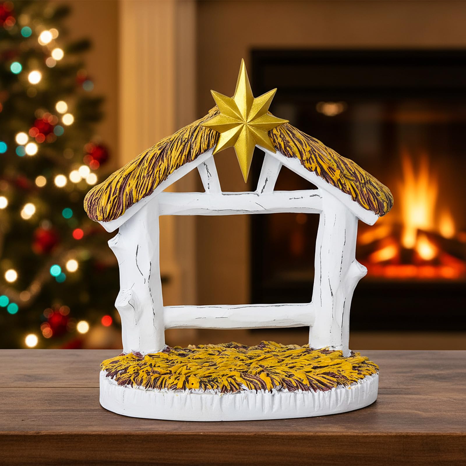 Photo 1 of Roshtia Nativity Manger Nativity Creche Stable Jesus Birth Scene Resin Christmas Stable Christmas Set Without Figurines for Holiday Xmas Home Decor Religious Gift Collection(9.8''x8.6'')