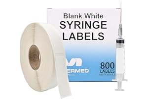 MERMED Blank White Medical Syringe Labels - 800 Write-On Medication Labels on Roll in Dispense Box. 12mm x 40mm (0.5" x 1.5") Stickers. Strong Latex-Free Permanent Adhesive. Hospital, Veterinary, Pathology.