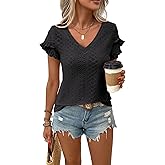 BKHOLL Womens Summer Tops Casual Shirts V Neck Short Sleeve Tops Loose Fit Basic Tees Outfits