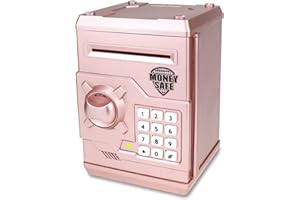 Qwifyu Piggy Bank for Boys Girls, 4 5 6 7 8 9 10 Year Old Girl Boy Birthday Gift Ideas, Electronic Password Money Saving Box ATM, Great Gift Safe Bank Toys for Kids (Rose Gold)