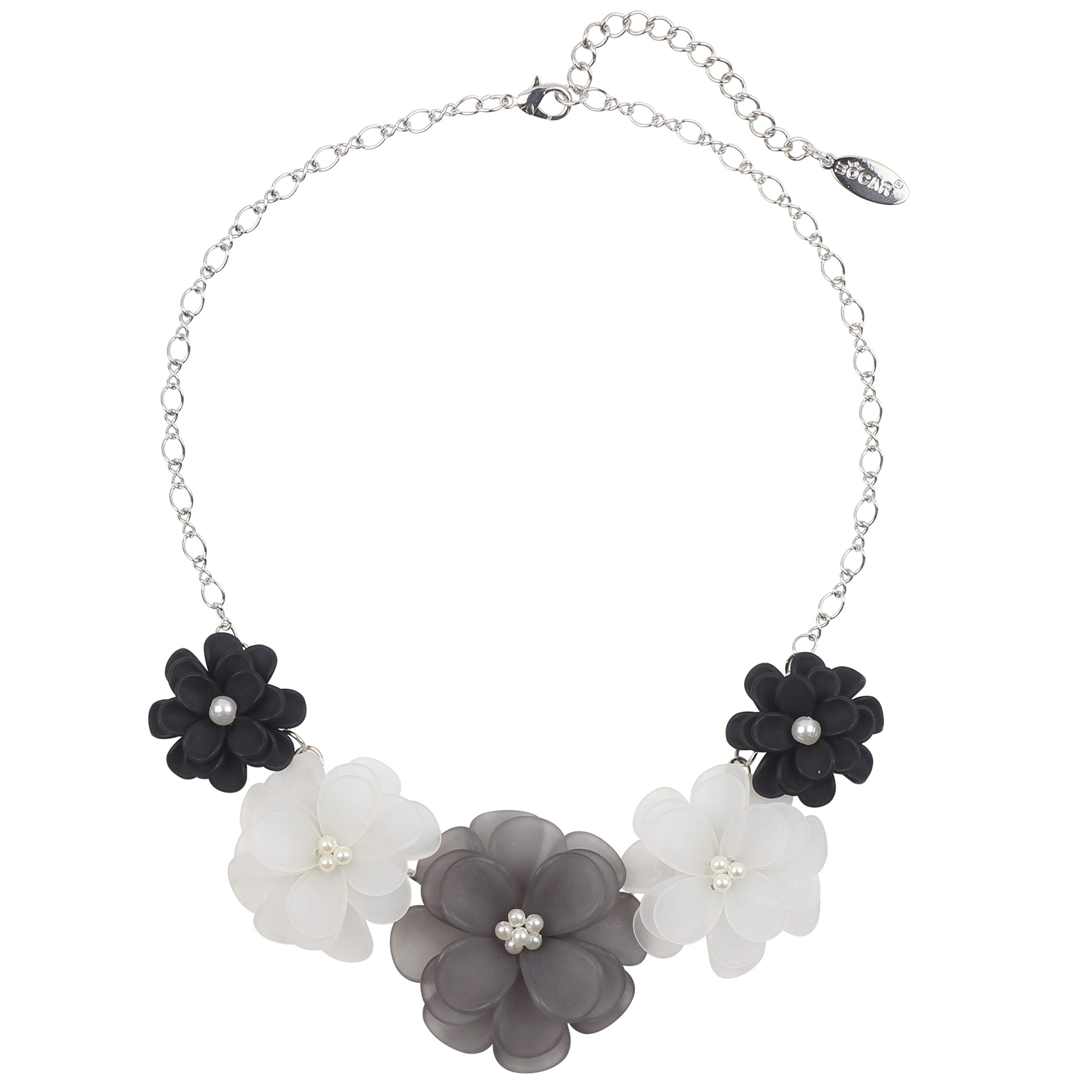 BOCAR Acrylic Pendant Collar Flower Statement Choker Necklace for Women（NK-10244-grey）