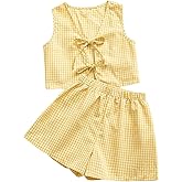 SOLY HUX Women's Summer 2 Piece Outfits Plaid Print Sleeveless Tie Front Tank Top Vest Shorts Beach Vacation Set