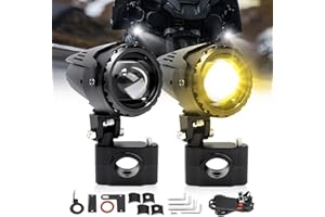 Motorcycle LED Fog Light Motorcycle Auxiliary Light White/Amber beam Driving Light with Mount Brackets Wire Harness Waterproo