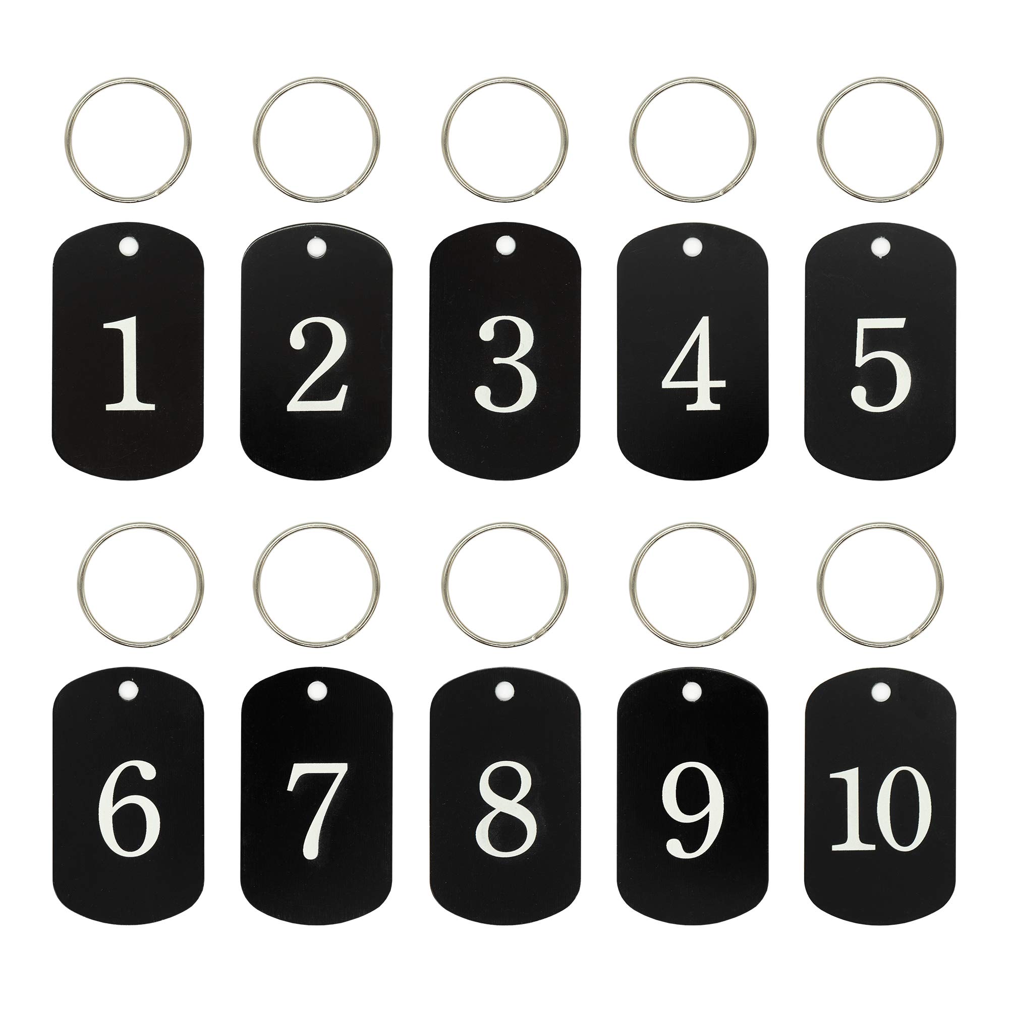 Aluminum Engraved Number Tags Key Tags ID Tags with Key Rings (1-50, Black)