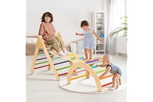 TOOKYLAND 3 in 1 Toddler Rainbow Climbing Toys Indoor, Set of 3 Wooden Safety Sturdy Kids Play Gym, Indoor Outdoor Playground Climbing Toys for Toddler