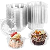 GULELAYAR 100Pcs Clear Cupcake Holders, Disposable Donut Puff Round Plastic Box Muffin Cupcake Containers with Dome Lids for Wedding Birthday Parties Supplies (100pcs)
