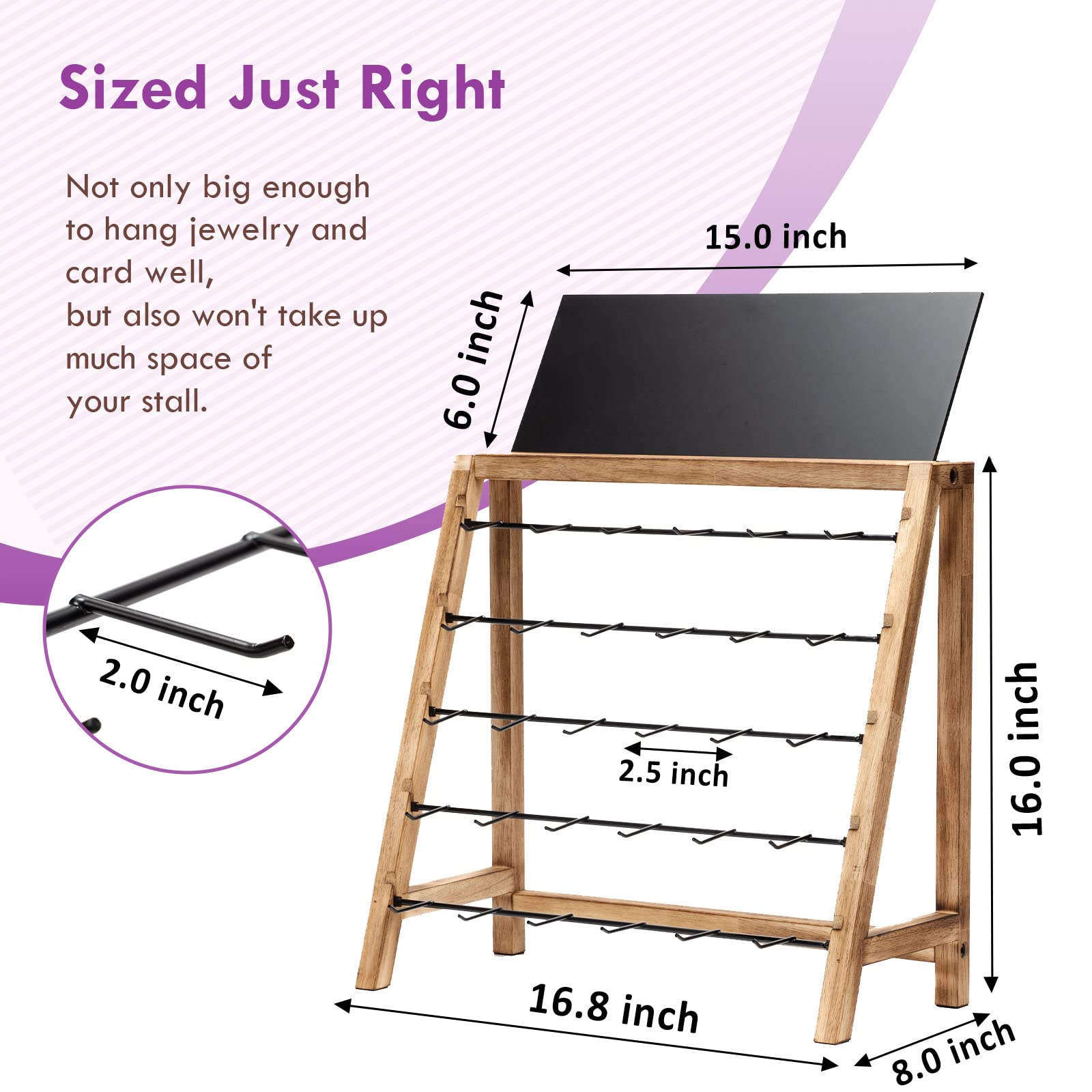 Poyilooo Jewelry Display for Vendors Selling, Wood Earring Bracelet Keychain Display for Vendors with Adversitsing Board 30 Hooks, Large Capacity Jewelry Holder Display Stands Rack for Earring Card