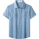 Aimehonpe Boys Chambray Button Down Shirt Short Sleeve Summer Casual Cotton Woven Kids Fashion Clothes with Pocket