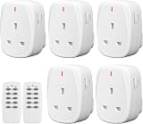 HBN Wireless Remote Control Plug Socket UK 13A 3120W 5 Pack 2 Remote 100ft