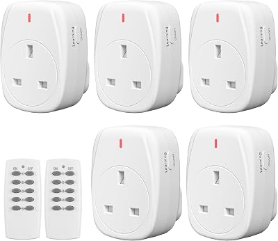HBN Wireless Remote Control Plug Socket UK 13A 3120W 5 Pack 2 Remote 100ft